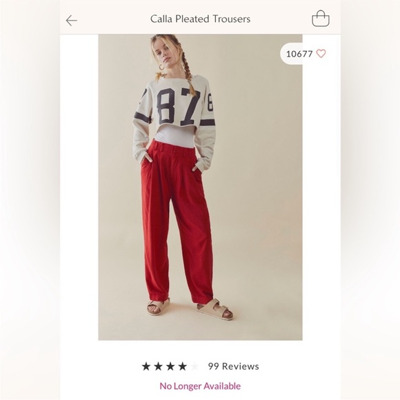 Free People Calla Pleated Trousers in red, size 6. - Picture 5 of 6